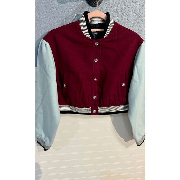 Anthropologie Maeve Colorblock Cropped Varisty Bomber Jacket - Picture 10 of 11